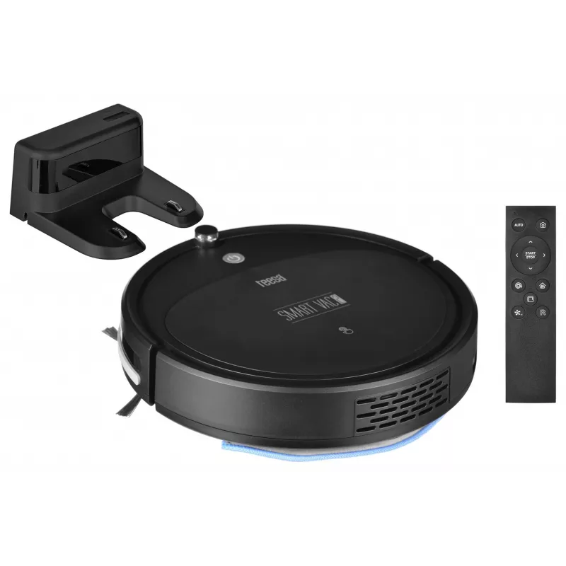 Robotas dulkių siurblys TEESA Smart VAC 2 – apvalus, juodas, 1000 Pa, 9,6 V/2000 mAh Li, 0,2 l, Wi-Fi, automatinis grįžimas