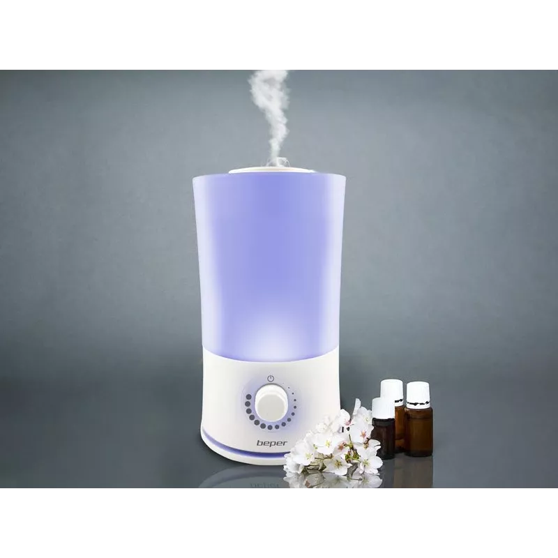 Beper 70.401 ultragarsinis aromatų difuzorius ir drėkintuvas, 2,4 l, 7 spalvų LED, 25 W