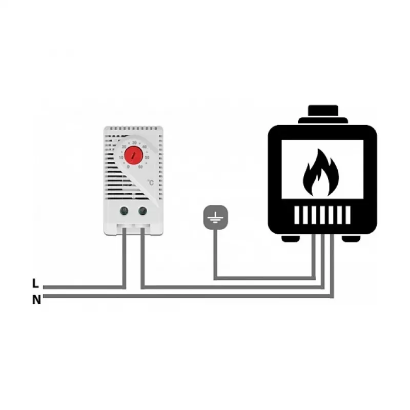 Termostatas DELOCK 66824, plastikinis korpusas, IP20, 30 W, 250 V, 10 A, 43×60×33 mm, pilkai raudonas