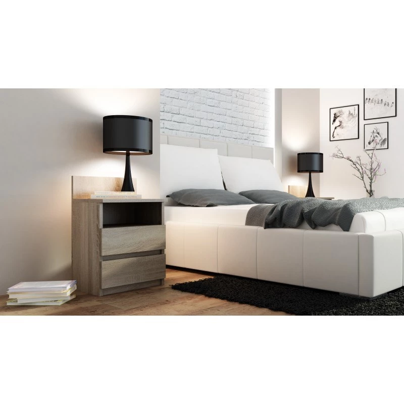 Naktinis staliukas Topeshop M1 SONOMA MAT, ąžuolo spalvos matinis, 2 stalčiai, 400×320×590 mm