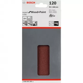 Bosch C430 Expert šlifavimo popierius medienai ir dažams, 10 vnt., 93 mm, 186 mm