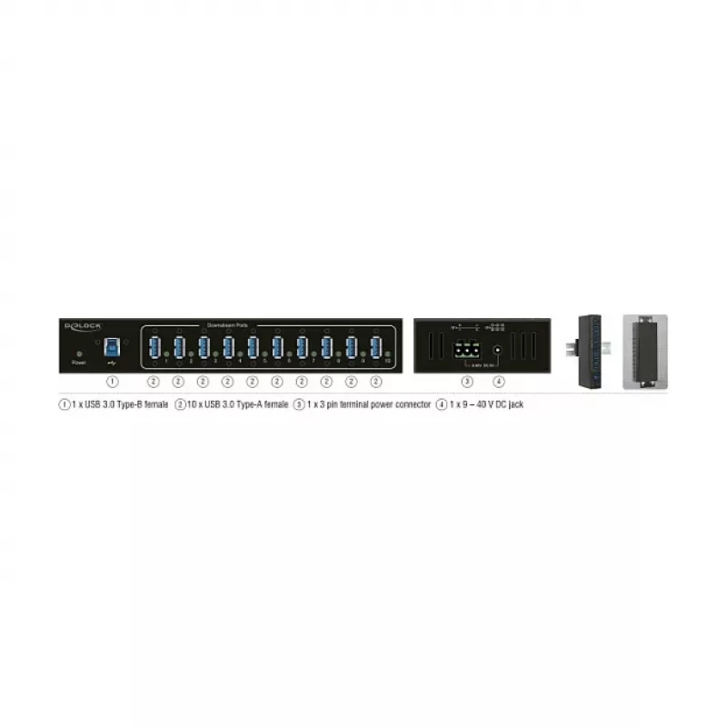 USB mazgas DeLOCK 63919, 10 prievadų, USB 3.2 Gen 1, metalinis korpusas