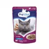 Šlapias kačių ėdalas PREVITAL Cat Food Mix 4 skoniai – vištiena, veršiena, lašiša, paukštiena, 96 x 100 g paketėliai (9,6 kg, suaugusioms katėms)