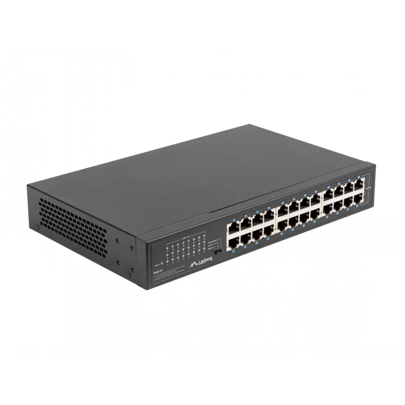 Nevaldomas jungiklis LANBERG RSGE-24 — 24× Gigabit Ethernet 1U, montuojamas į stelažą, juodas
