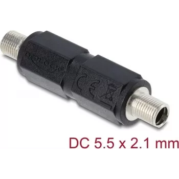 Adapteris DELOCK DC lizdas 5,5 x 2,1 mm motina-motina su sriegiu, tiesus, juodas