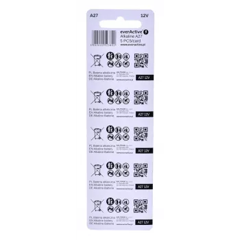 Įkraunamas baterijų rinkinys everActive 27A5BL, šarminis 12 V, cilindrinis, 5 vnt., 27,3 × 7,62 mm