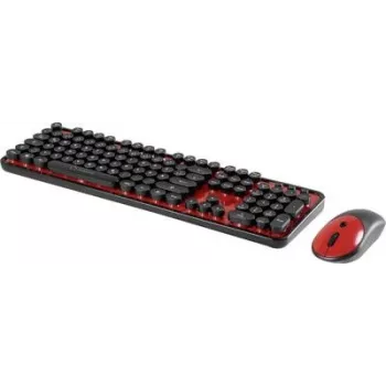 Priedų rinkinys Renkforce RF-DS-RETRO QWERTZ Juoda Raudona – laidinis klaviatūros ir pelės rinkinys