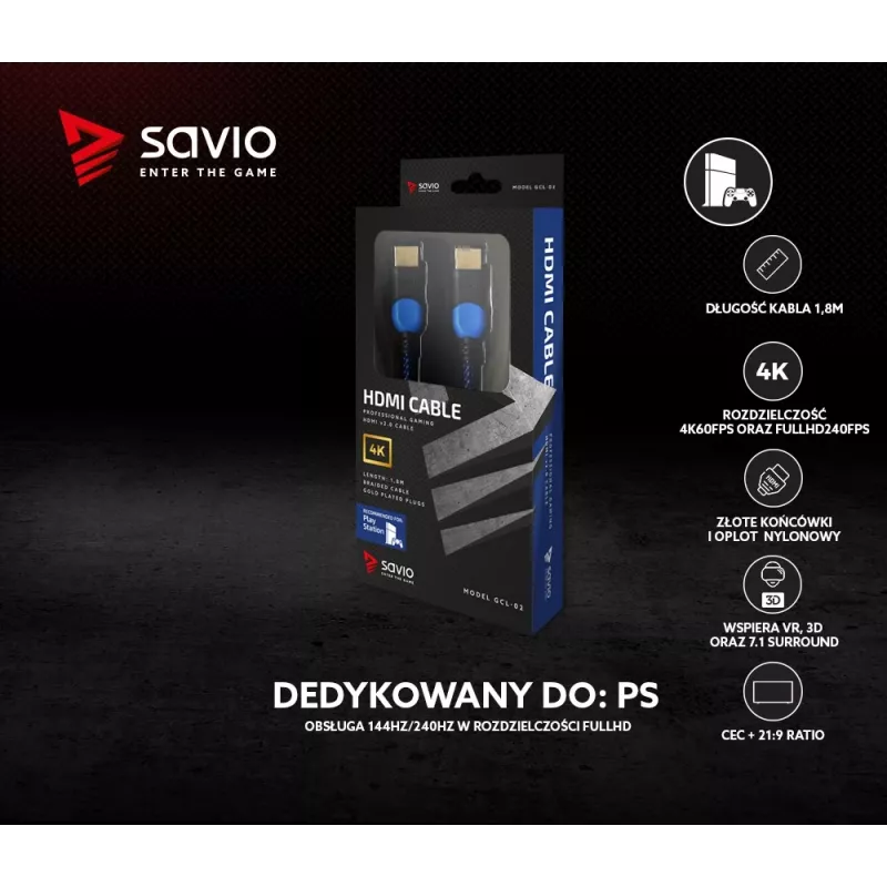 Savio GCL-02 HDMI kabelis 1,8 m HDMI A tipas (Standartinis) Juoda,Mėlyna