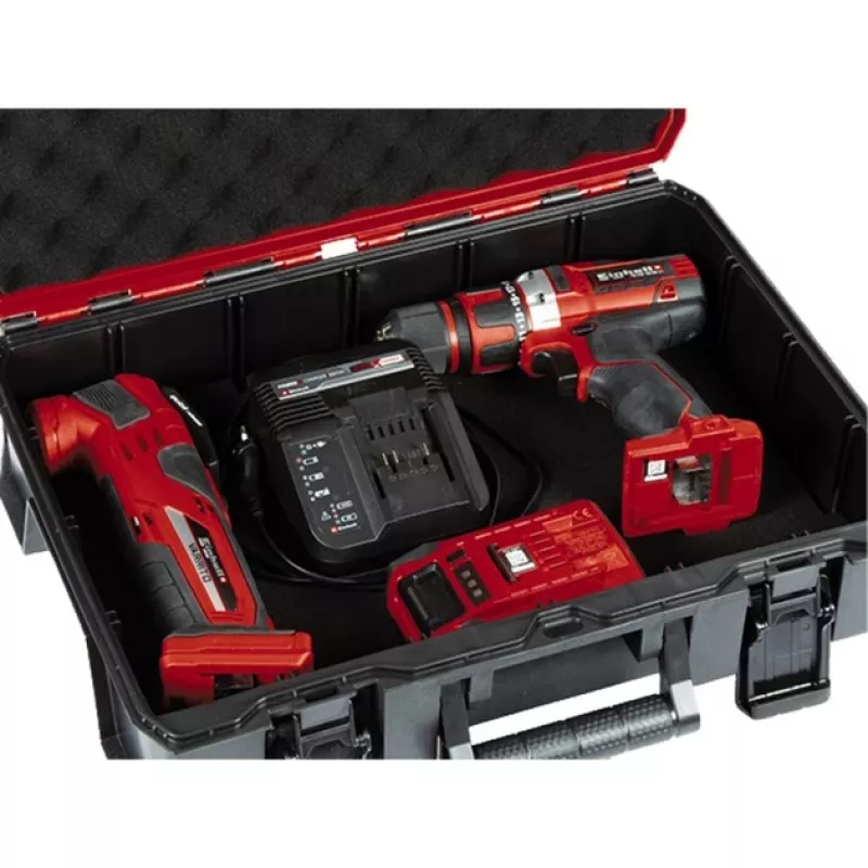 Einhell 4540019 E-Case S-F sisteminė dėžė su tinkleliniu putplasčiu, atspari purslams, polipropileno, 25 kg apkrovai, juoda/raudona