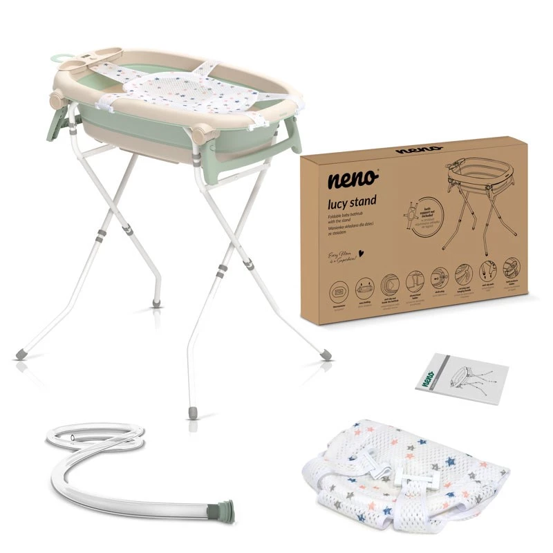 Sulankstoma kūdikio vonelė neno LUCY STAND su rėmu, stačiakampė, 1 lentynėlė, max apkrova 30 kg, balta