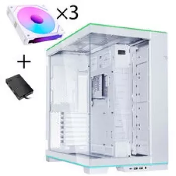 Lian Li O11 Dynamic EVO RGB PC korpuso rinkinys, Midi bokštas, ARGB, grūdintas stiklas + 3x UNI FAN SL-INF Reverse Blade ventiliatorius - Baltas