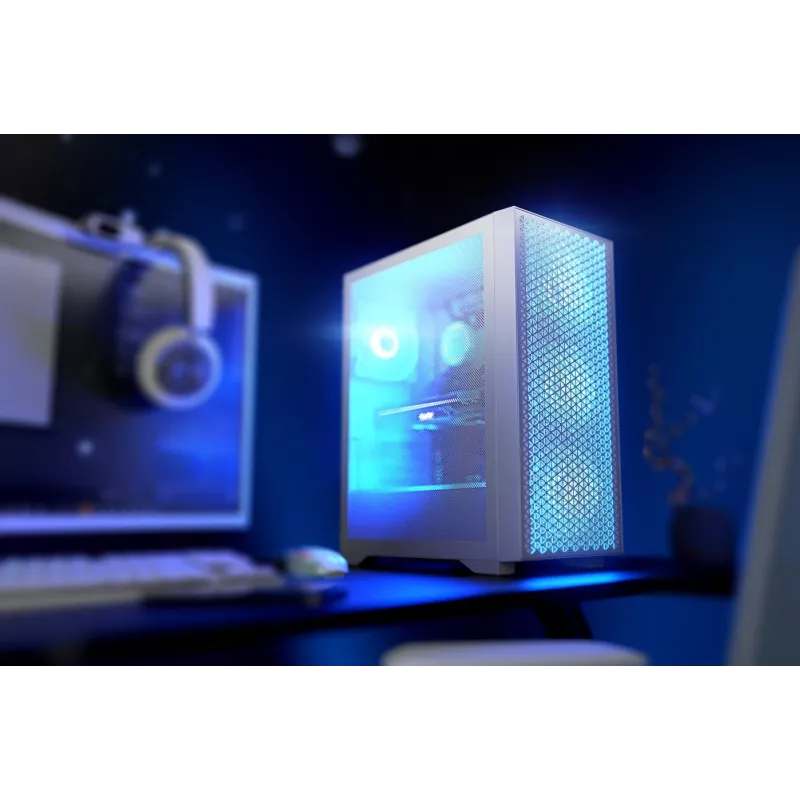 Kompiuterio korpusas LOGIC Dart Pro Midi ARGB baltas — Midi bokštas, ATX, 456×200×385 mm, max GPU 34 cm, CPU aušintuvo aukštis 155 mm, 3×120mm priekyje + 1×120mm gale, USB 3.0 x2, USB-C x1