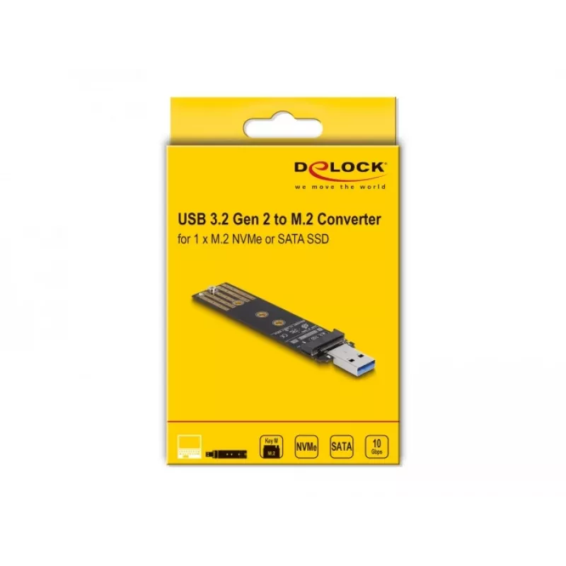 DeLOCK kombinuotas keitiklis M.2 NVMe PCIe arba SATA SSD į USB 3.2 Gen 2, juodas