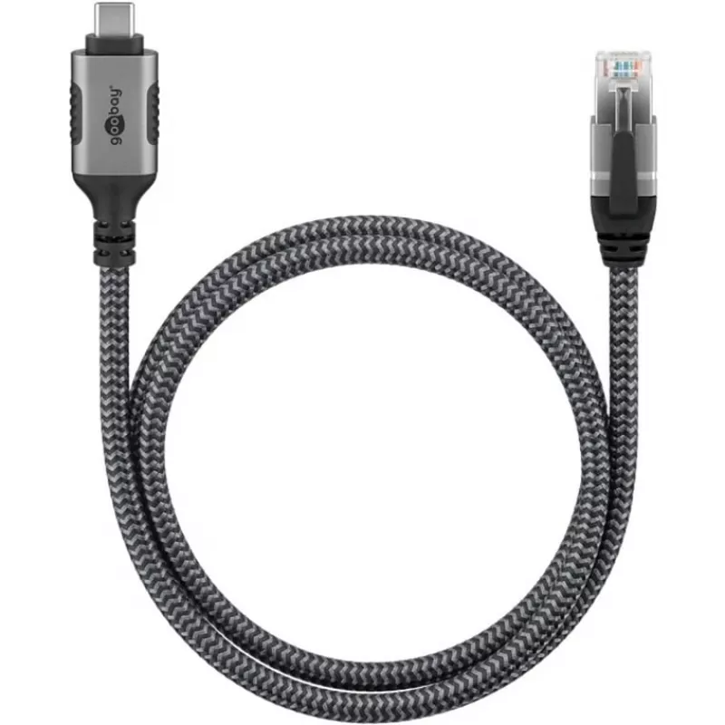 Etherneto kabelis USB-C 3.2 Gen2 Kištukas > RJ-45 Kištukas, LAN adapteris juodas/sidabrinis, 1,5 metro, pintas tekstilinis apvalkalas