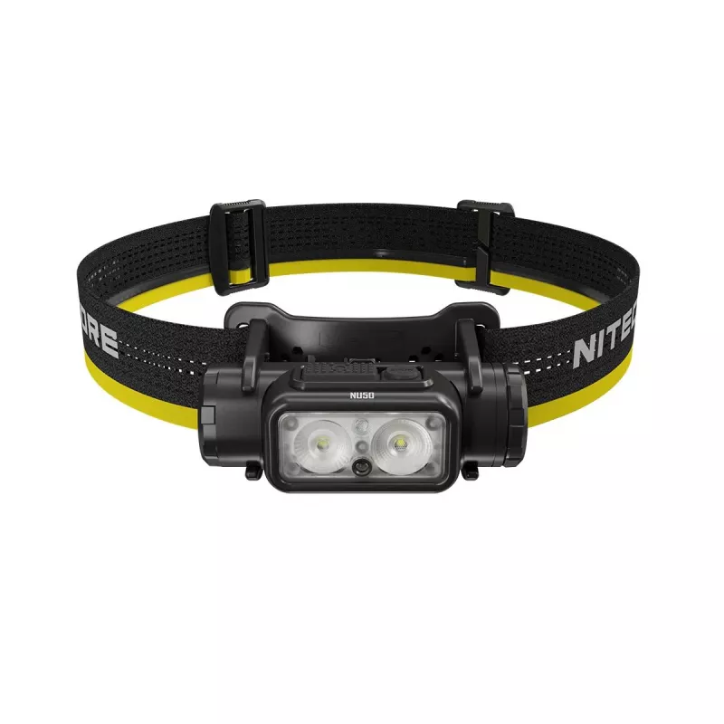 Priekinė galvos lemputė Nitecore NU50 juoda/geltona LED vandeniui atspari smūgiams atspari