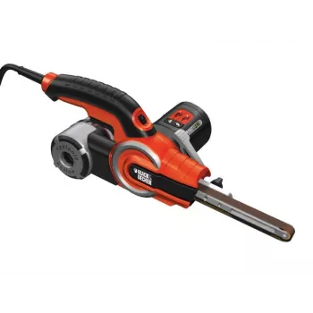 Juostinis šlifuotuvas Black & Decker KA902EK — 400 W, reguliuojamas greitis, šlifavimo plokštė 451×13 mm, 230 V, 3 m laidas, su dėklu