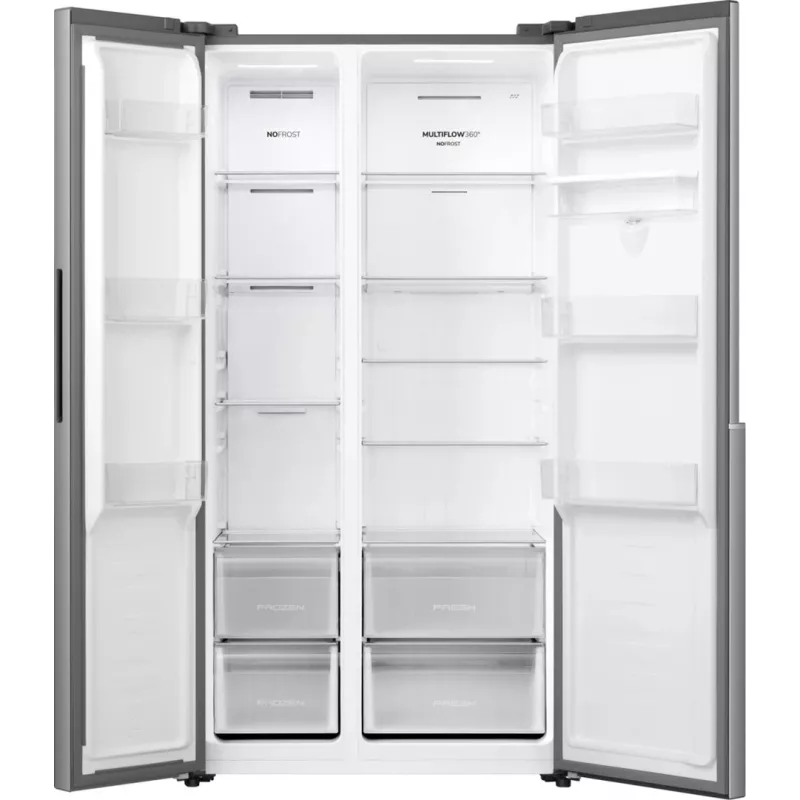 Gorenje HZF55082 NRS917E41XWD G400, Laisvai pastatomas šaldytuvas su šaldikliu, American door, Pilka, 2 durys, Liečiamas valdymas, LED