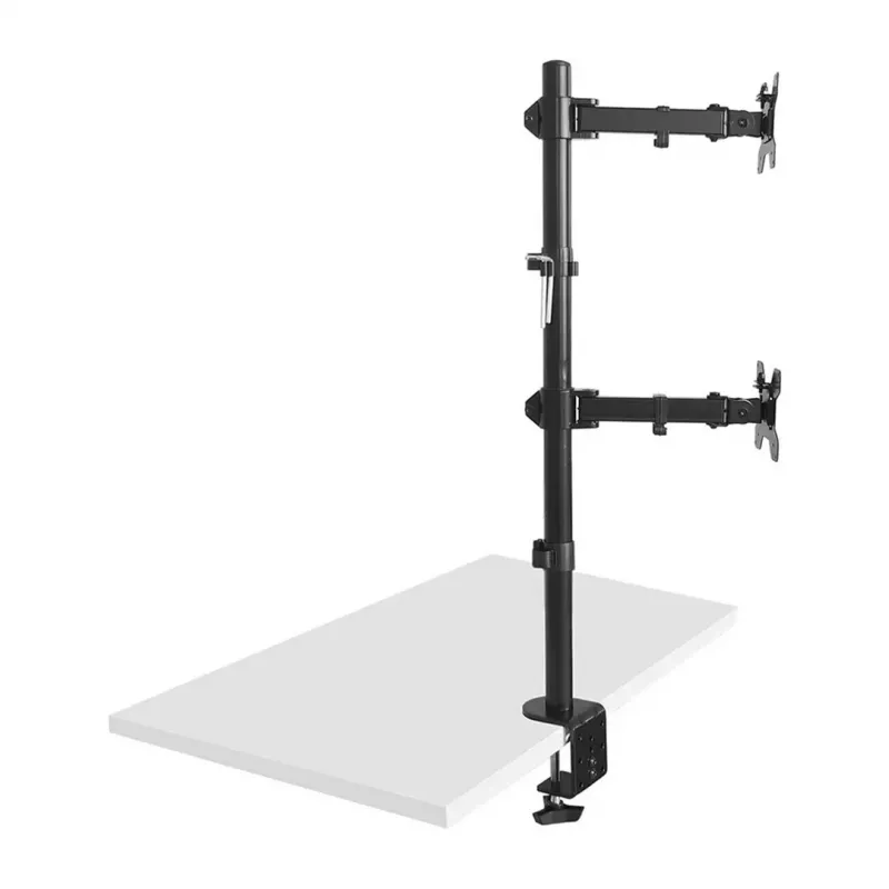 Maclean MC-967 Dvigubas vertikalus monitorių laikiklis ant stalo, VESA 100x100, 13-27 inch, 2x 9 kg, miltelinis dažymas, pakreipiamas, sukamas, reguliuojamas