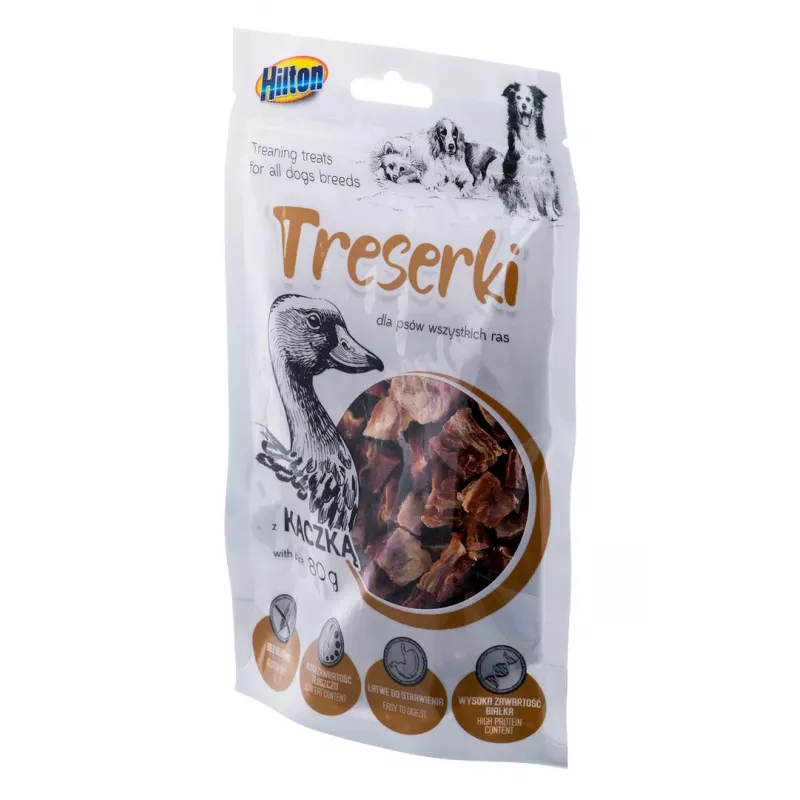 Šuns dresūros skanėstai Hilton Treaning Treats Duck 80 g – minkšti, anties skonio dresūros užkandžiai