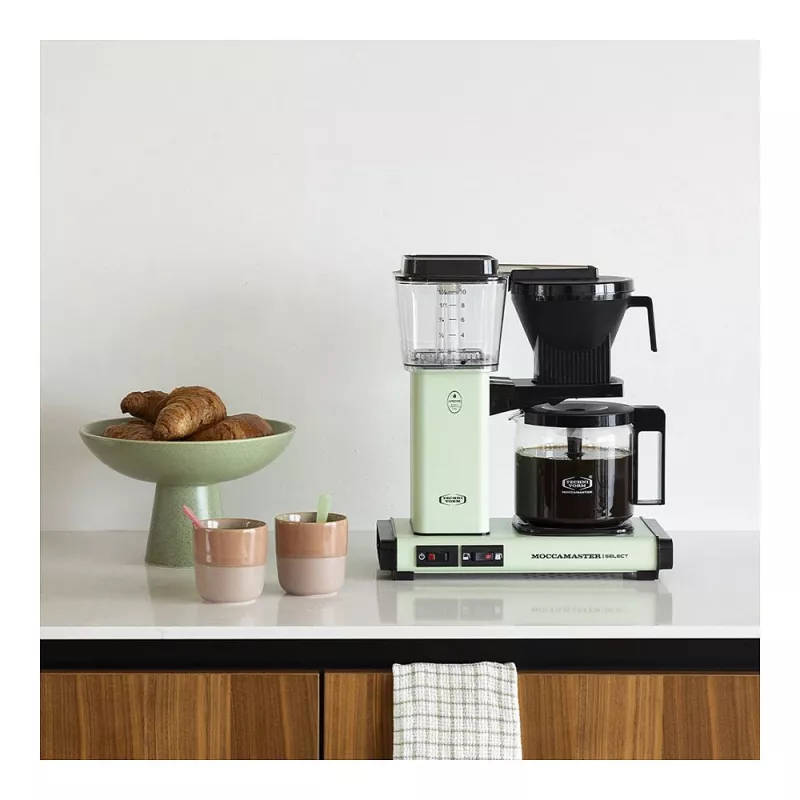 Lašelinė kavos virimo aparatas MOCCAMASTER KBG Select – 1,25 l talpa, 10 puodelių, nerūdijantis plienas, pastelinė žalia