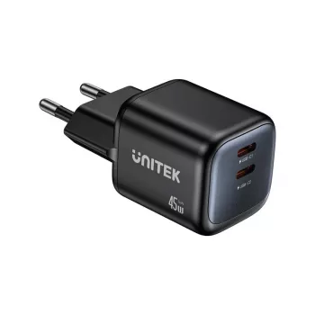 Unitek sieninis įkroviklis 2x GaN 45W – 2× USB‑C PD 3.0 ir QC greitasis įkrovimas