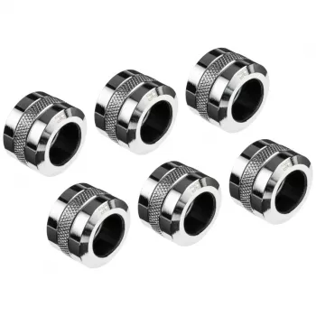 Alphacool Eiszapfen Pro jungtis 16mm kietajam vamzdeliui G1/4, 6 vnt. rinkinys – chromas