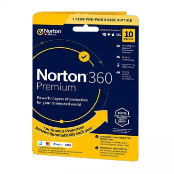 Norton 360 Premium | 10 įrenginių | 1 metai | 75 GB debesies saugykla | EU | NE prenumerata