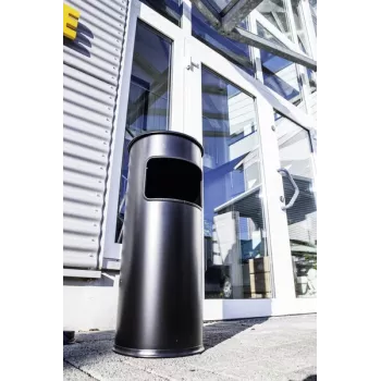 Durable 3332 apvalus metalinis šiukšlių konteineris su pelenine ir gesintuvu, juodas, 17 l