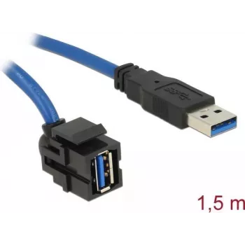 DeLOCK Keystone modulis USB 5 Gbps tipas-A lizdas 250° į tipas-A kištuką su 1,5 m kabeliu juodas