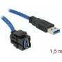 DeLOCK Keystone modulis USB 5 Gbps tipas-A lizdas 250° į tipas-A kištuką su 1,5 m kabeliu juodas