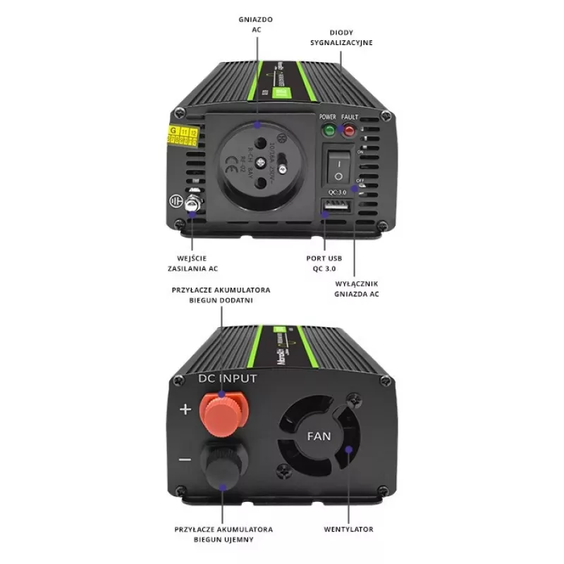 Qoltec Monolith keitiklis automobilinis 600 W 12 V