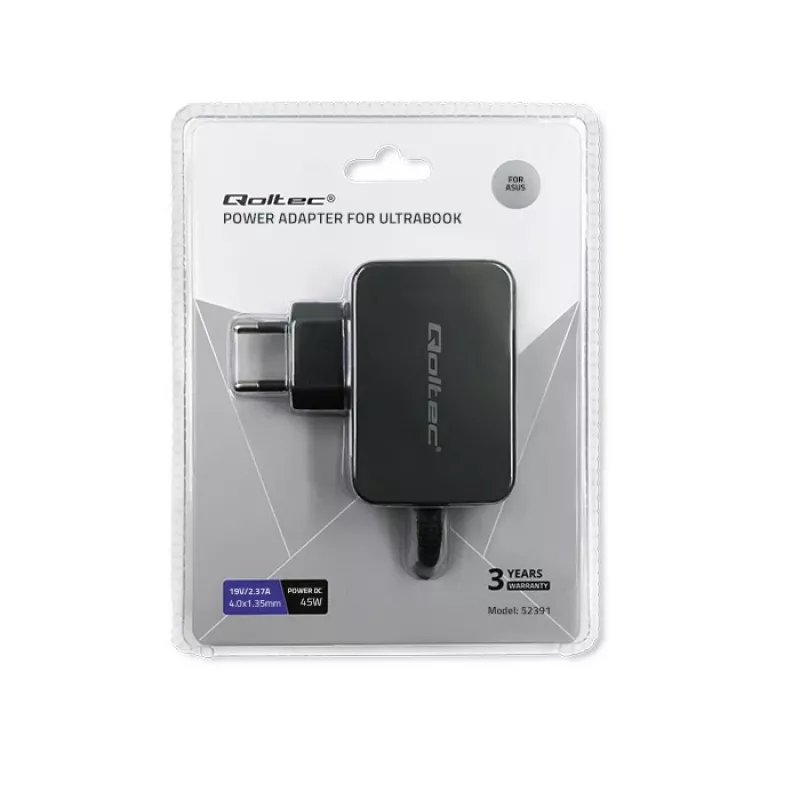 Maitinimo adapteris QOLTEC 45W 19V nešiojamiesiems įrenginiams – pakaitinis adapteris 45 W 19 V