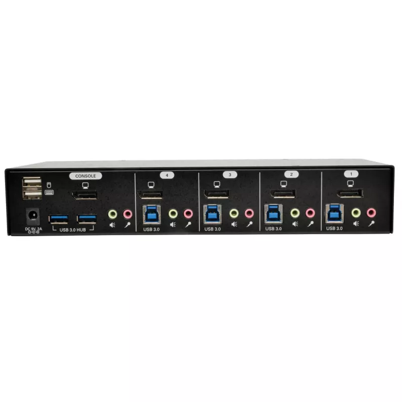 Eaton Tripp Lite 4 prievadų DisplayPort KVM jungiklis su garso kabeliais ir USB 3.0 SuperSpeed šakotuvu (B004-DPUA4-K)