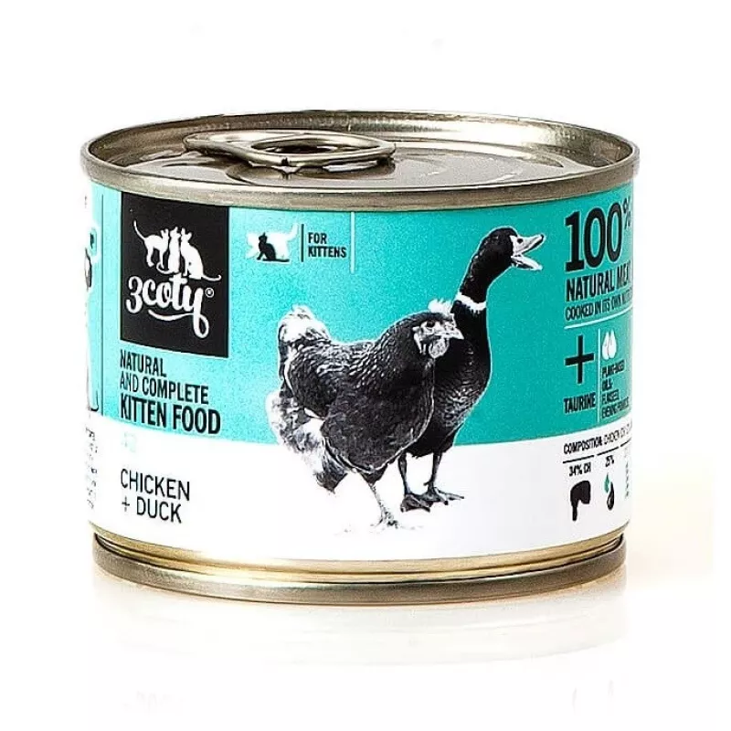 3Coty drėgnas kačiukų ėdalas su vištiena ir antiena, 180 g