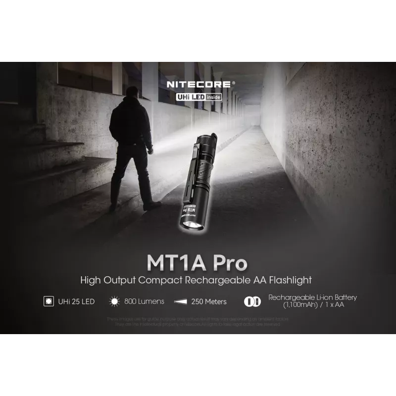 Kišeninis žibintuvėlis Nitecore MT1A Pro – LED 50 lm, USB įkraunamas, 1100 mAh, aliuminis, vandeniui atsparus, smūgiams atsparus, juodas