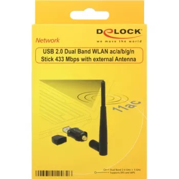 DeLock USB2.0 Dual Band WLAN adapteris ac/a/b/g/n - Tinklo adapteris - USB2.0 - 802.11b, 802.11a, 802.11g, 802.11n, 802.11ac - Juodas (12462)