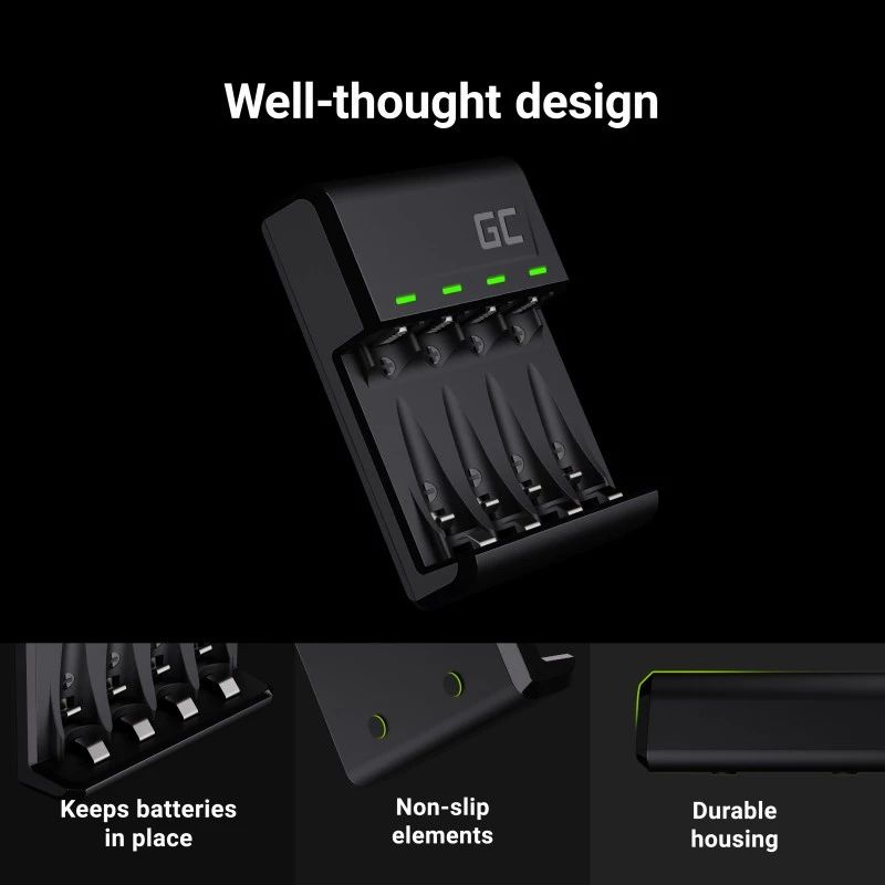 Green Cell GC VitalCharger akumuliatorių įkroviklis su 4× AA 2000 mAh NiMH baterijomis