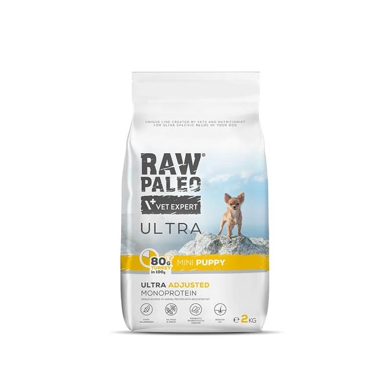 VETEXPERT RAW PALEO Ultra Mini Puppy Turkey sausas maistas šuniukams, 2 kg