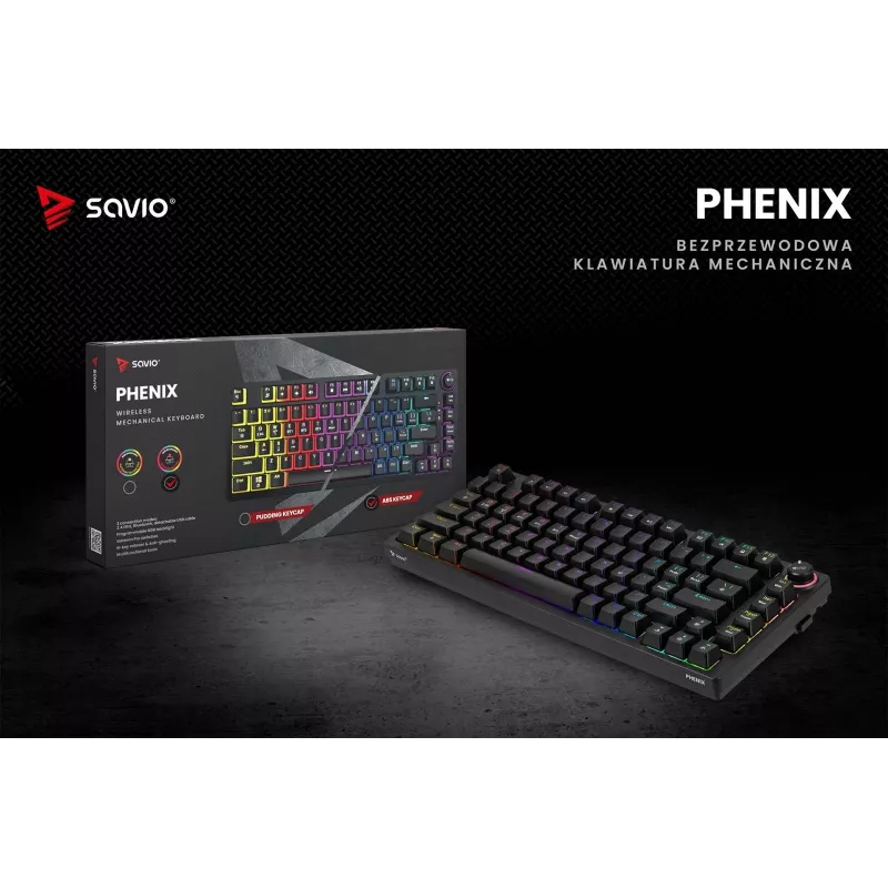 Savo Phenix SAVGK-RED mechaninė klaviatūra žaidimams 75% Gateron Pro RGB belaidė RF Bluetooth USB QWERTY