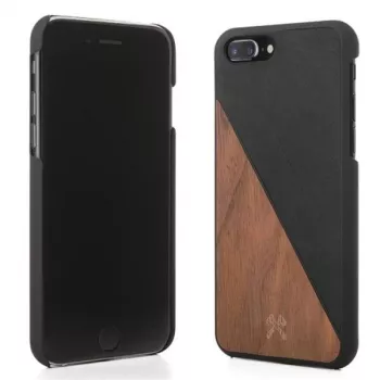 Apsauginis medinis ir odinis dėklas Woodcessories EcoSplit, iPhone 7 Plus / 8 Plus – Riešutas Juoda