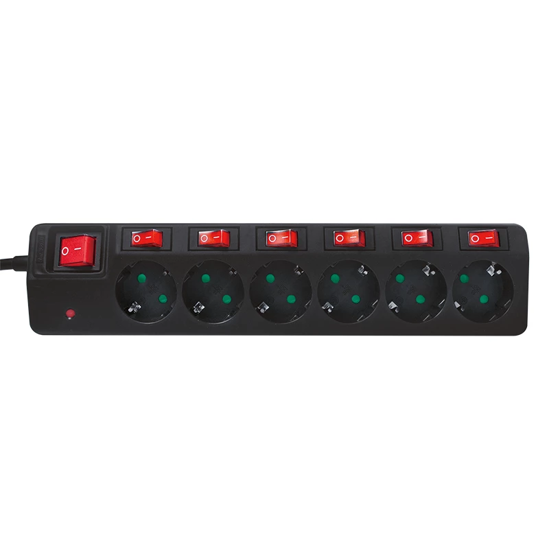 Prailginimo laidas LogiLink LPS233 1,5 m 6 AC lizdų vidaus juodas