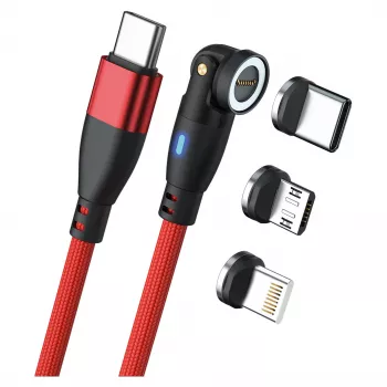 USB-C kabelis RealPower MagneticCharge 100 1m raudonas greitas įkrovimas