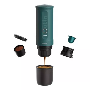 Nešiojamas espreso aparatas OUTIN Outin Nano Black Teal – 20 bar, malta kava, 7500 mAh baterija, 0,67 kg