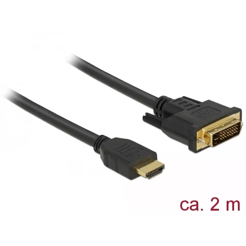 DeLOCK HDMI / DVI-D laidas, 2,0 m, triguba izoliacija, juodas, su varžteliais (85654)