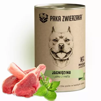 Šlapias šunų ėdalas PAKA ZWIERZAKA ėriena ir obuolys su mėtomis, 400 g, be grūdų, be glitimo ir be sojos