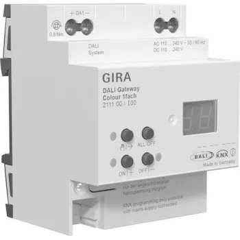 DALI šliuzas Gira 211100 Colour 1f REG KNX Secure, skirtas KNX ir DALI sistemų integracijai