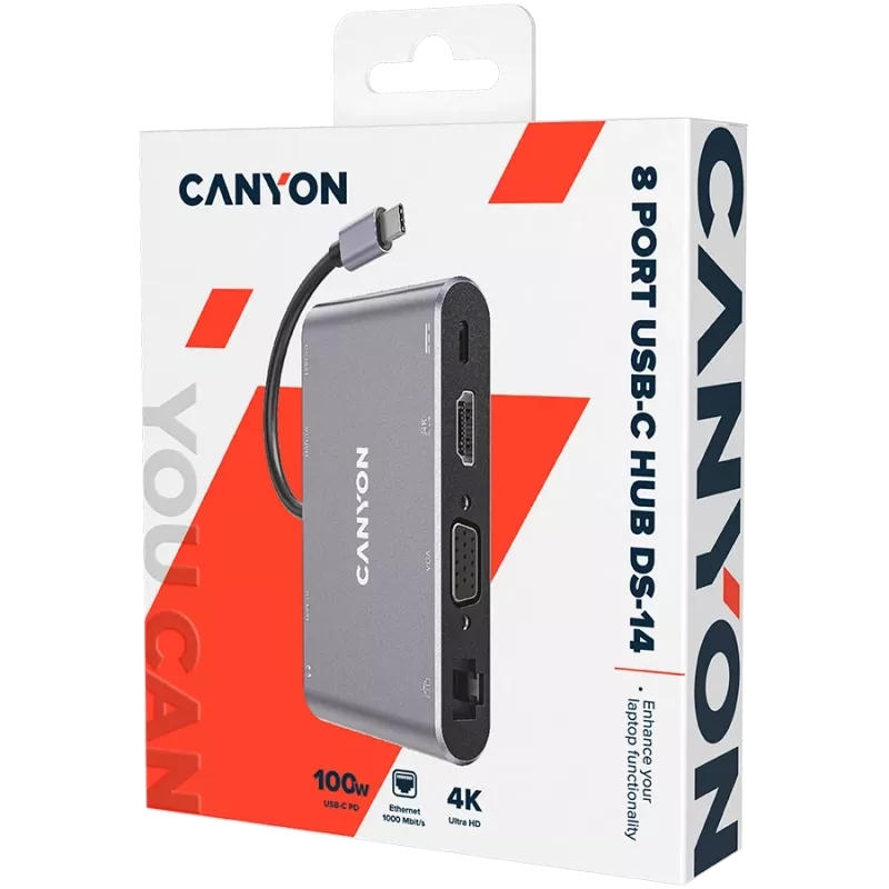 Canyon DS-14 - USB-C dokų stotelė - VGA, HDMI