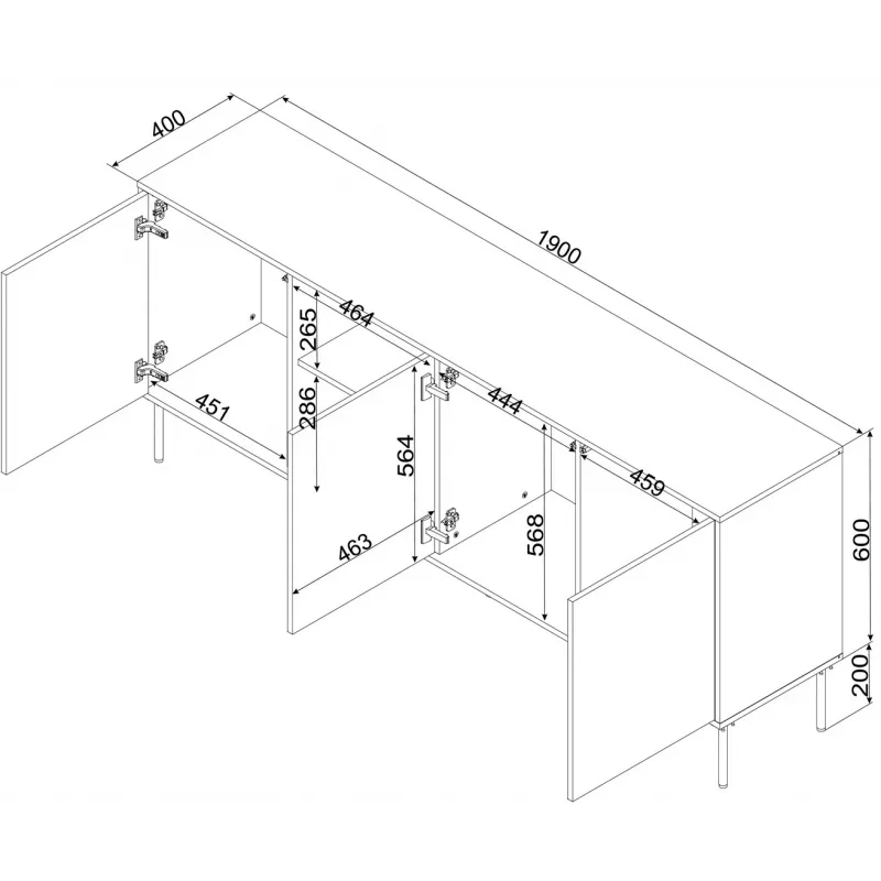 Cama INSERTO 3D1W komoda 190x40x80 kašmyro + LED