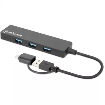 Manhattan USB-C ir USB-A jungties dokas / USB centras, 4x USB-A, 5 Gbps (USB 3.2 Gen1), maitinamas per USB