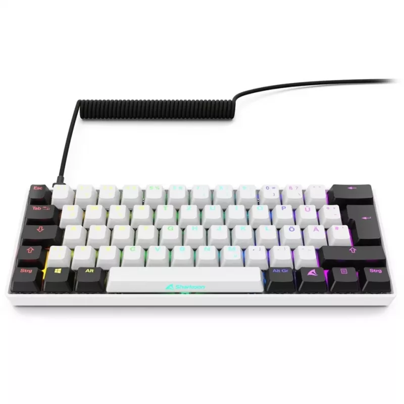 Sharkoon SGK50 S4 klaviatūra USB QWERTZ vokiška balta RGB LED 60%